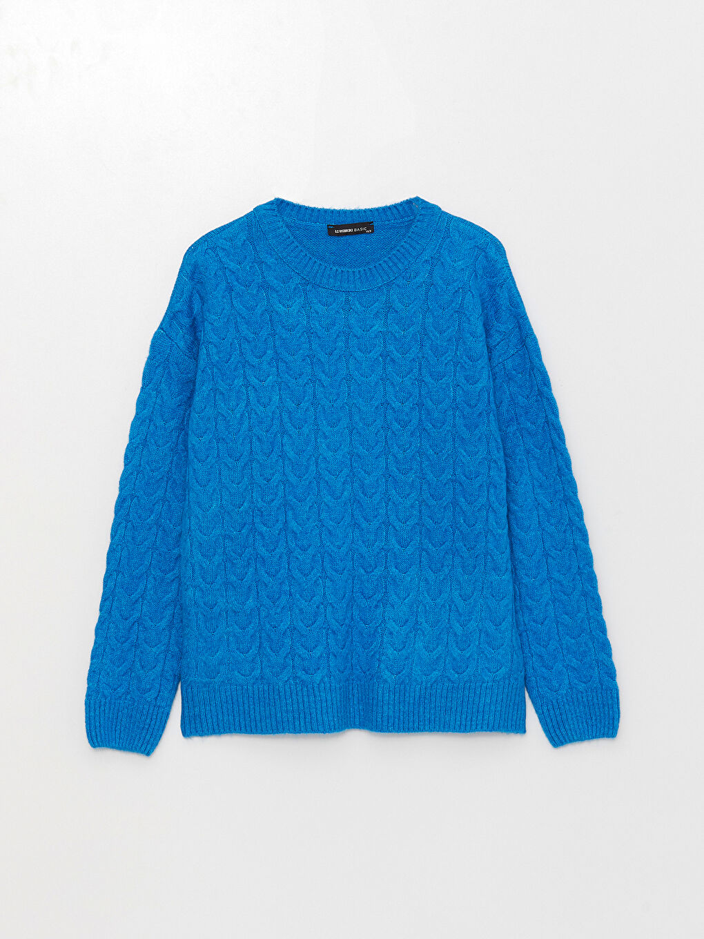 Crew Neck Self Patterned Long Sleeve Women's Tricot Sweater -S39553Z8-DLT