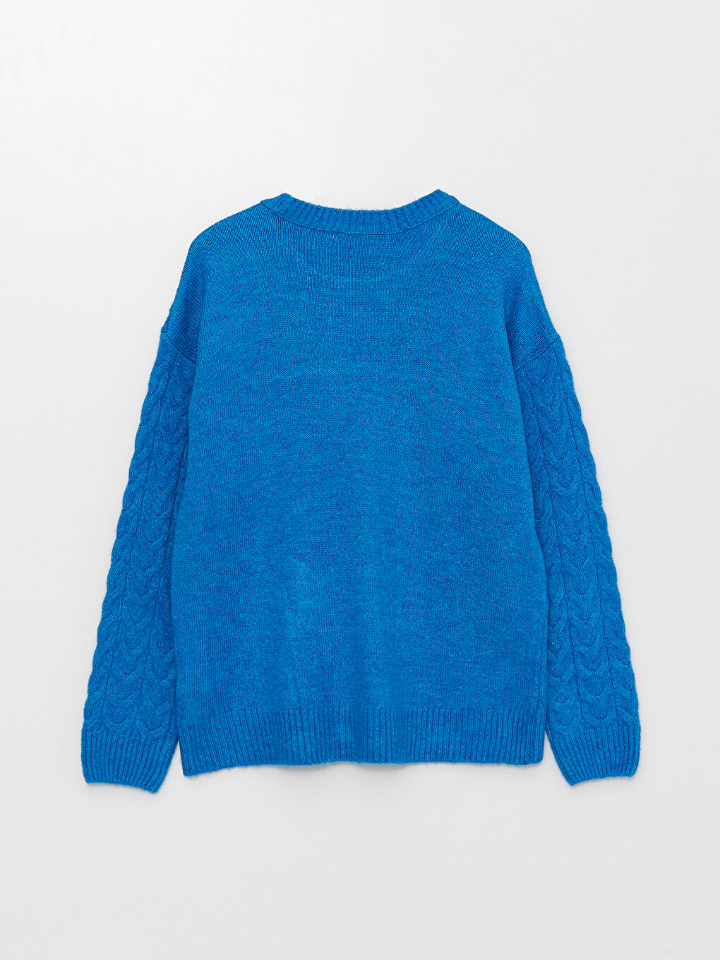 Crew Neck Self Patterned Long Sleeve Women's Tricot Sweater -S39553Z8-DLT
