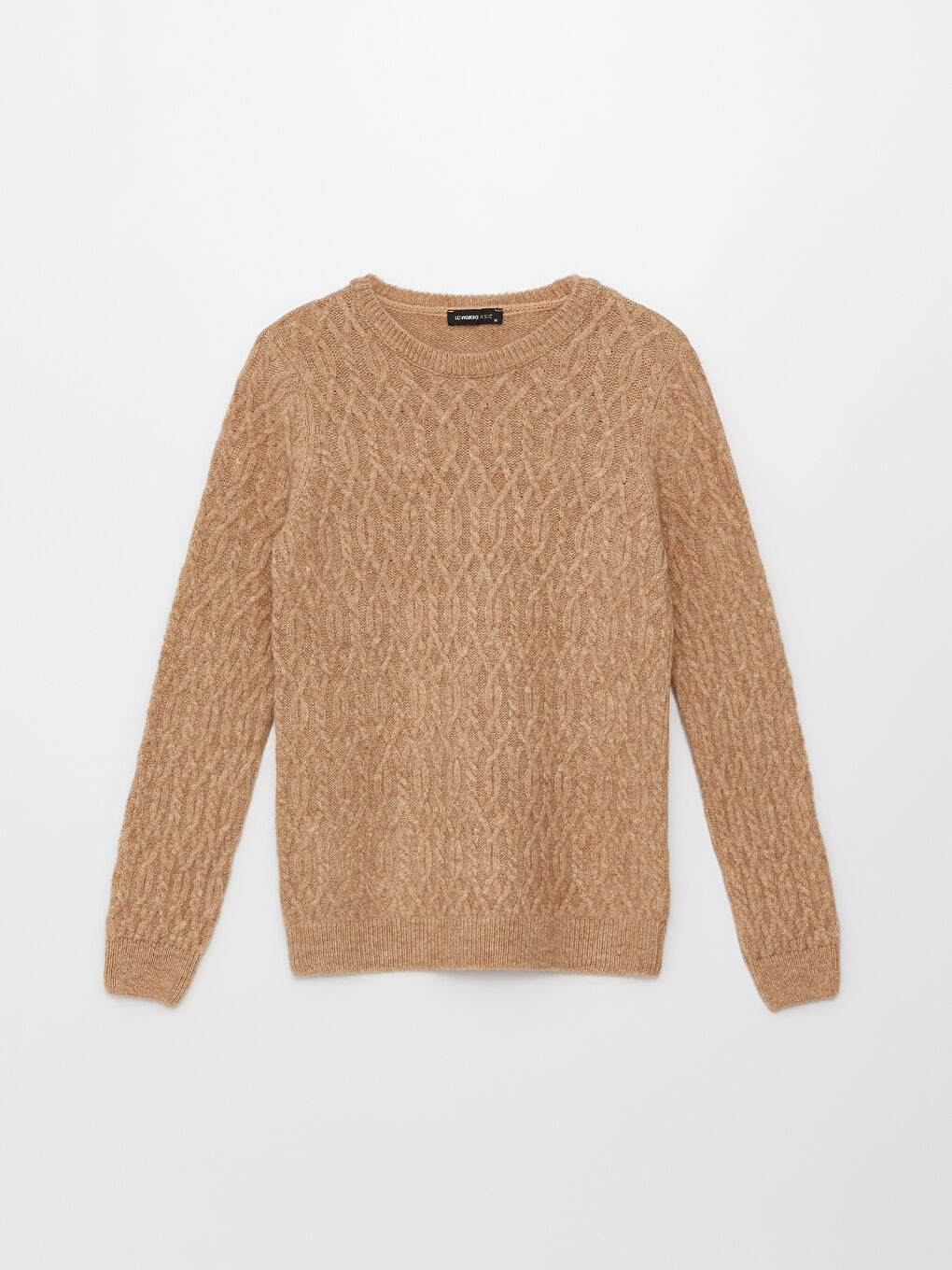 Kahverengi Bisiklet Yaka Kendinden Desenli Uzun Kollu Kadın Triko Kazak-5