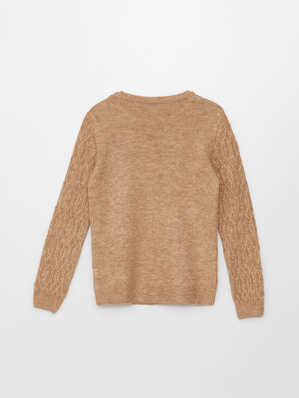 Kahverengi Bisiklet Yaka Kendinden Desenli Uzun Kollu Kadın Triko Kazak-6