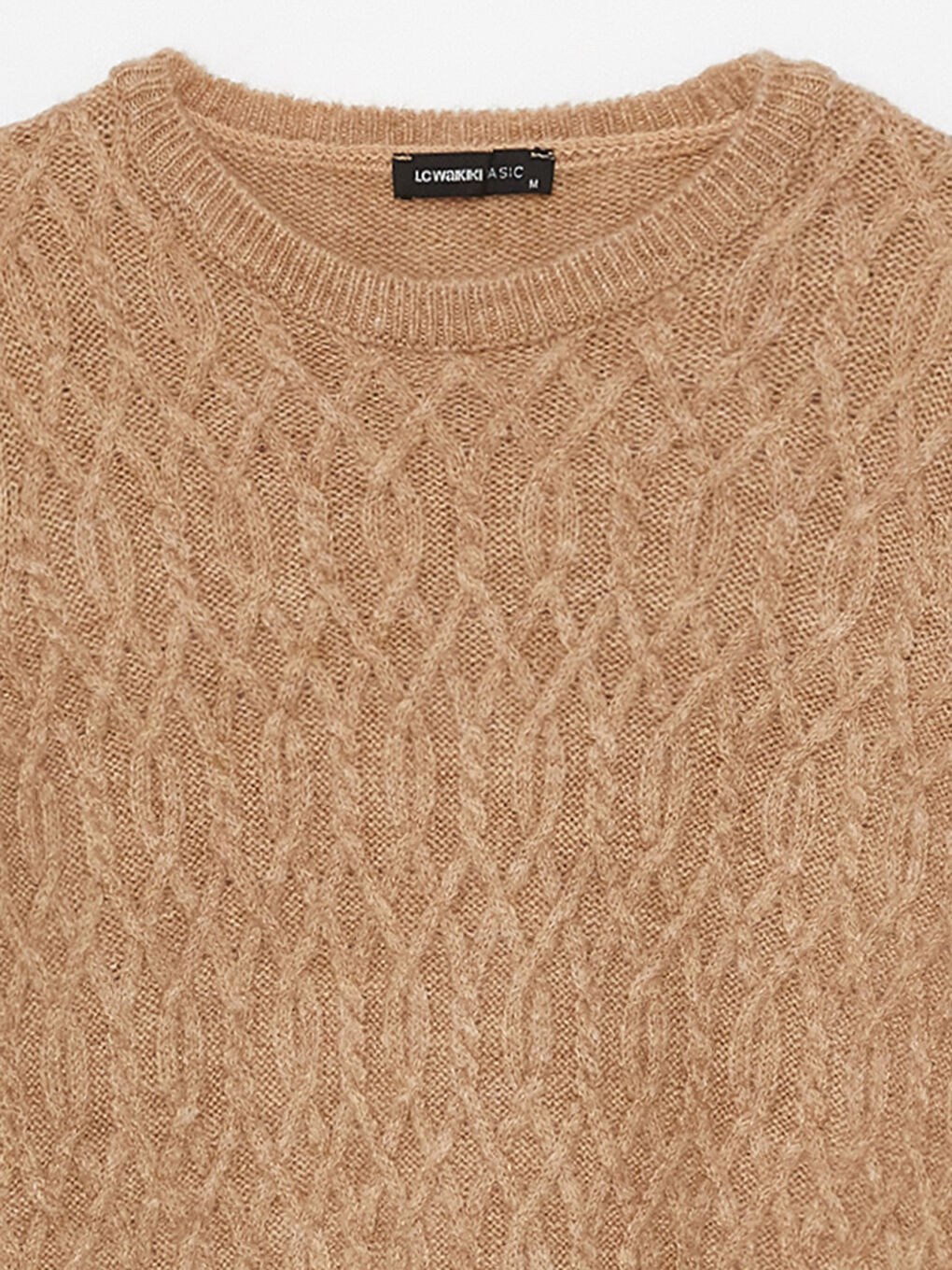 Kahverengi Bisiklet Yaka Kendinden Desenli Uzun Kollu Kadın Triko Kazak-7