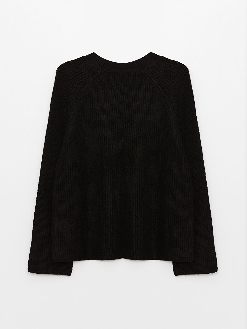 Siyah Bisiklet Yaka Düz Uzun Kollu Kadın Triko Kazak-7