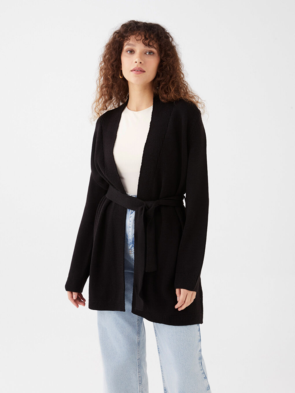 Cardigan en Tricot à Col Châle Uni à Manches Longues pour Femmes