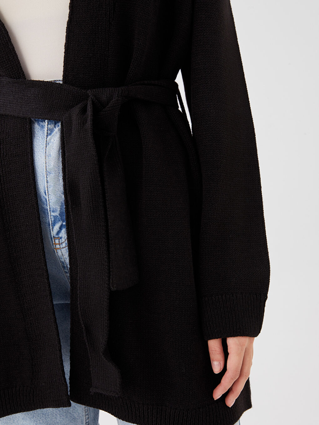 Cardigan en Tricot à Col Châle Uni à Manches Longues pour Femmes-3