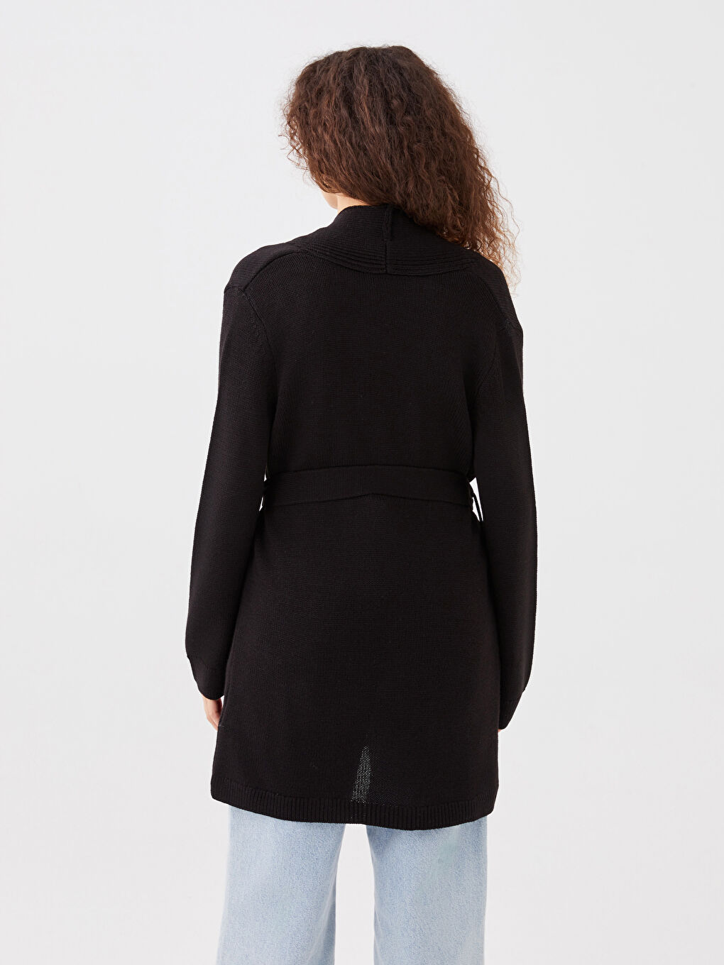 Cardigan en Tricot à Col Châle Uni à Manches Longues pour Femmes-5