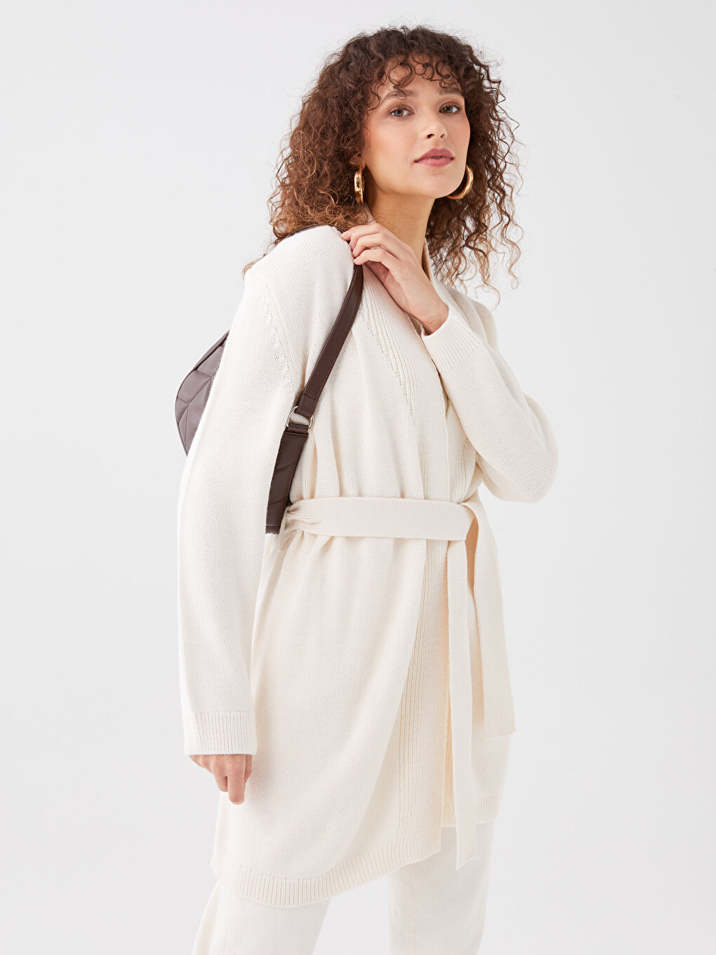 Shawl Collar Plain Long Sleeve Women's Knitwear Cardigan-2