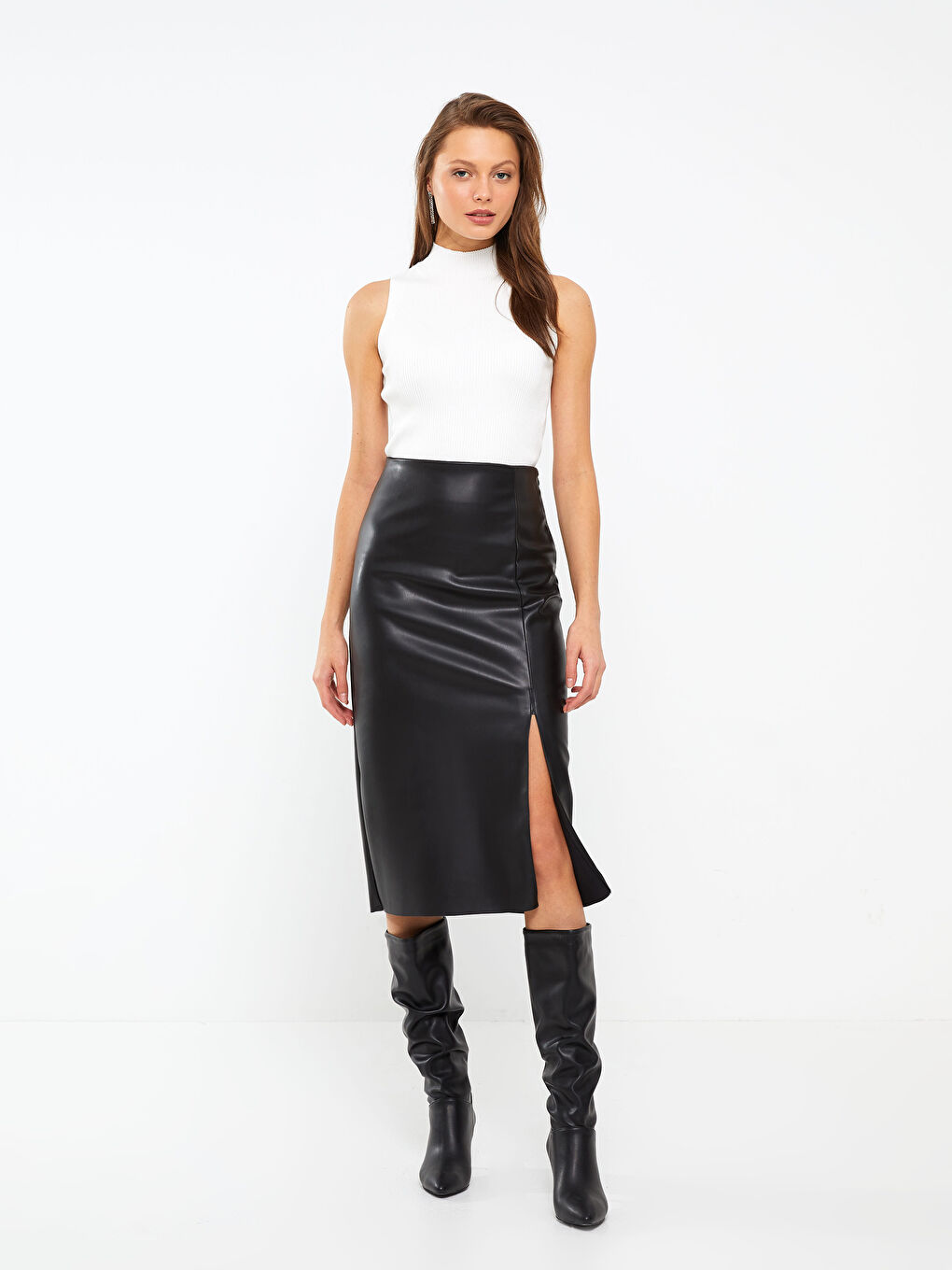 سترة تريكو بياقة هاي نيك سادة للسيدات-2