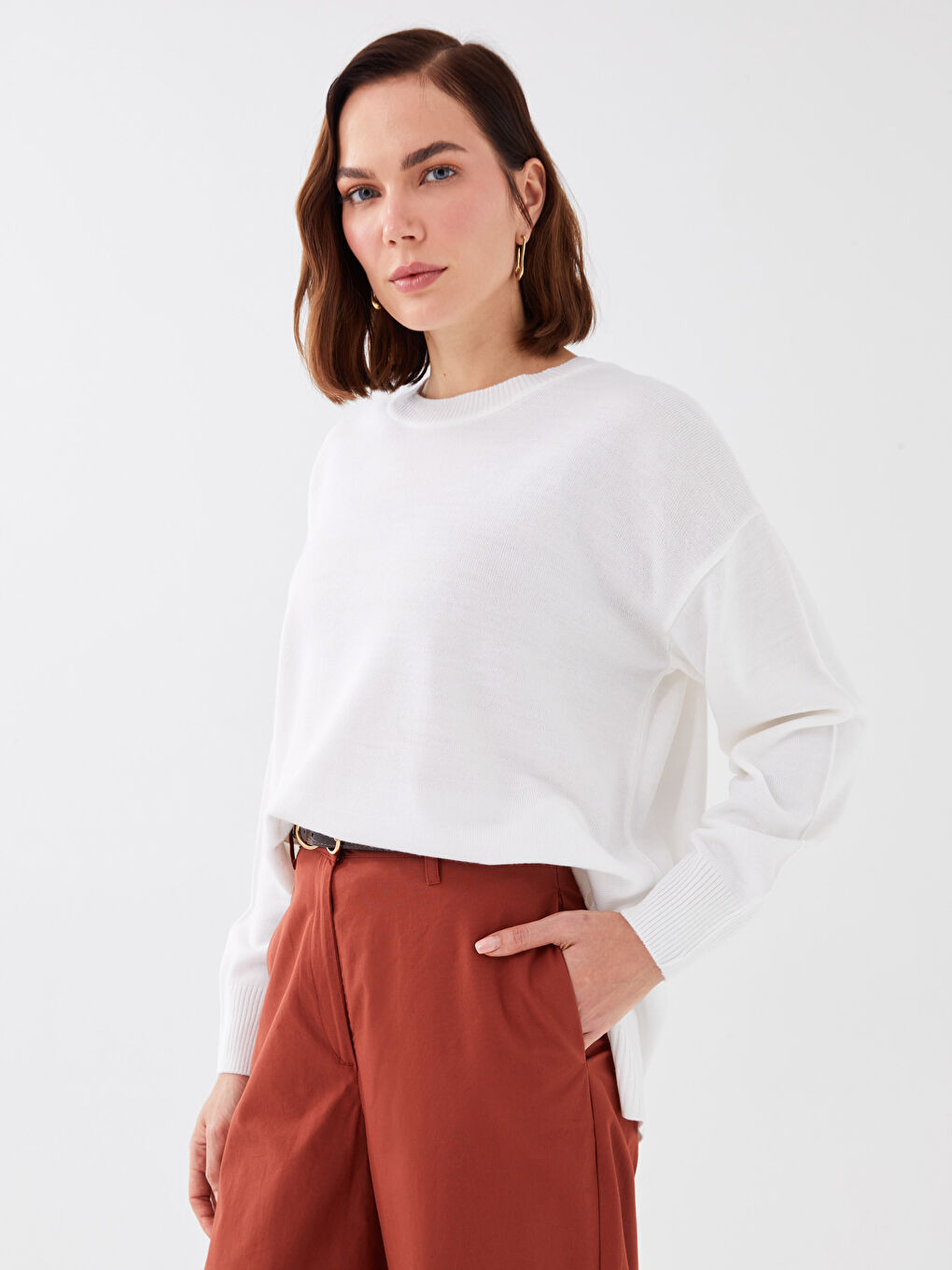 سترة تريكو واسعة بياقة دائرية للسيدات