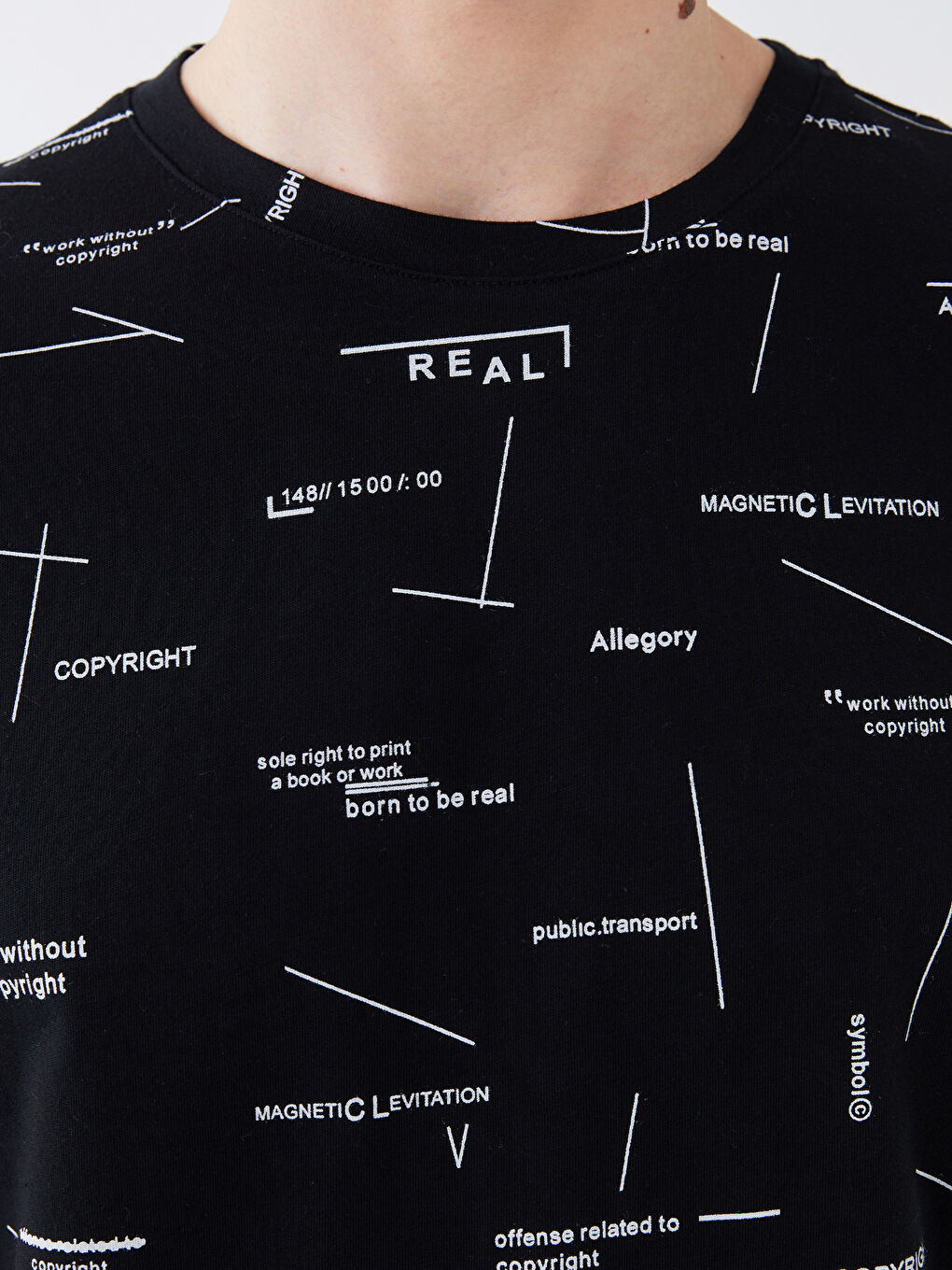 تي شيرت رجالي جيرسي بياقة دائرية وأكمام قصيرة ونقشة-3