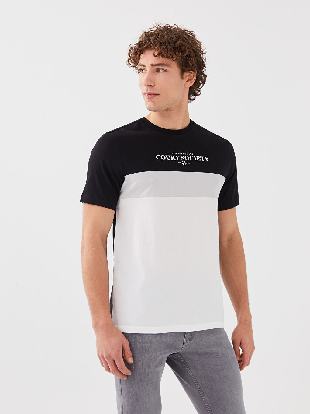 XSIDE Crew Neck Short Sleeve Printed Combed Cotton Men's T-shirt -S39563Z8-CVL