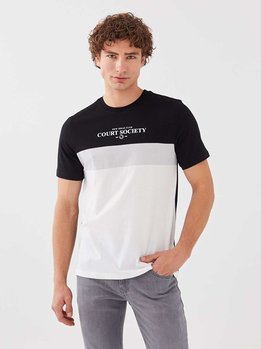 XSIDE Crew Neck Short Sleeve Printed Combed Cotton Men's T-shirt -S39563Z8-CVL