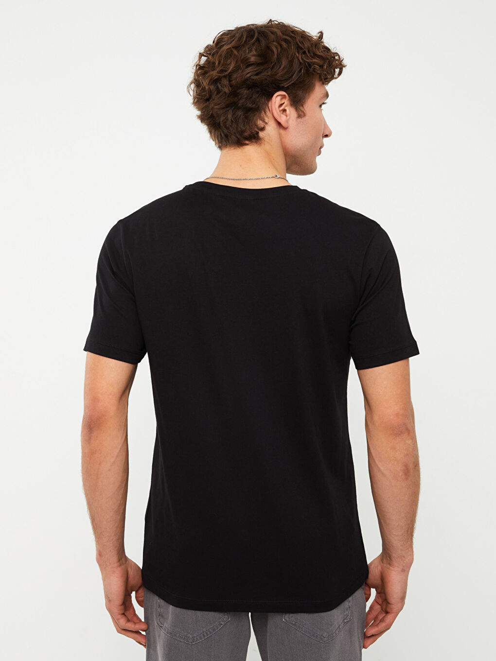 Ерлерге арналған трикотаж дөңгелек жағалы қысқа жең принтті мақта футболка-3