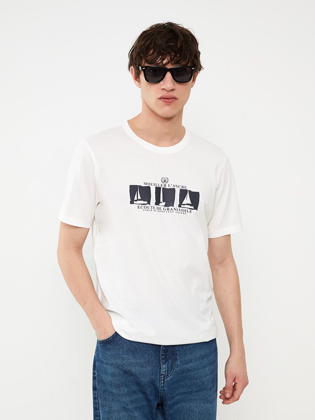 Crew Neck Short Sleeve Printed Combed Cotton Men's T-shirt -S39567Z8-R5B