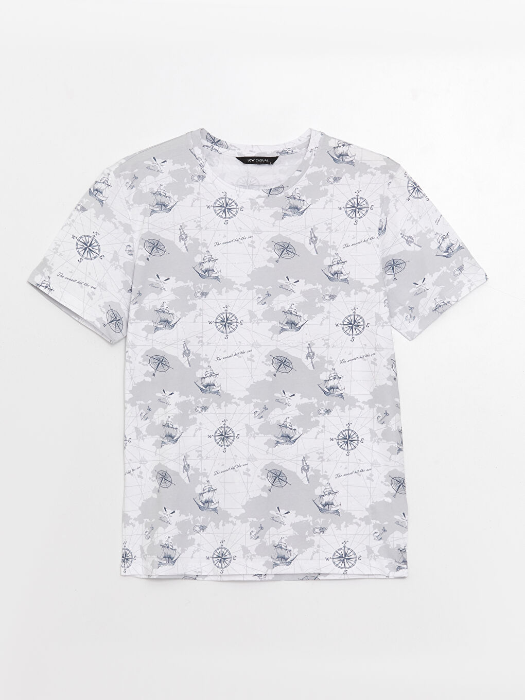 Beyaz Bisiklet Yaka Kısa Kollu Desenli Penye Erkek Tişört-5