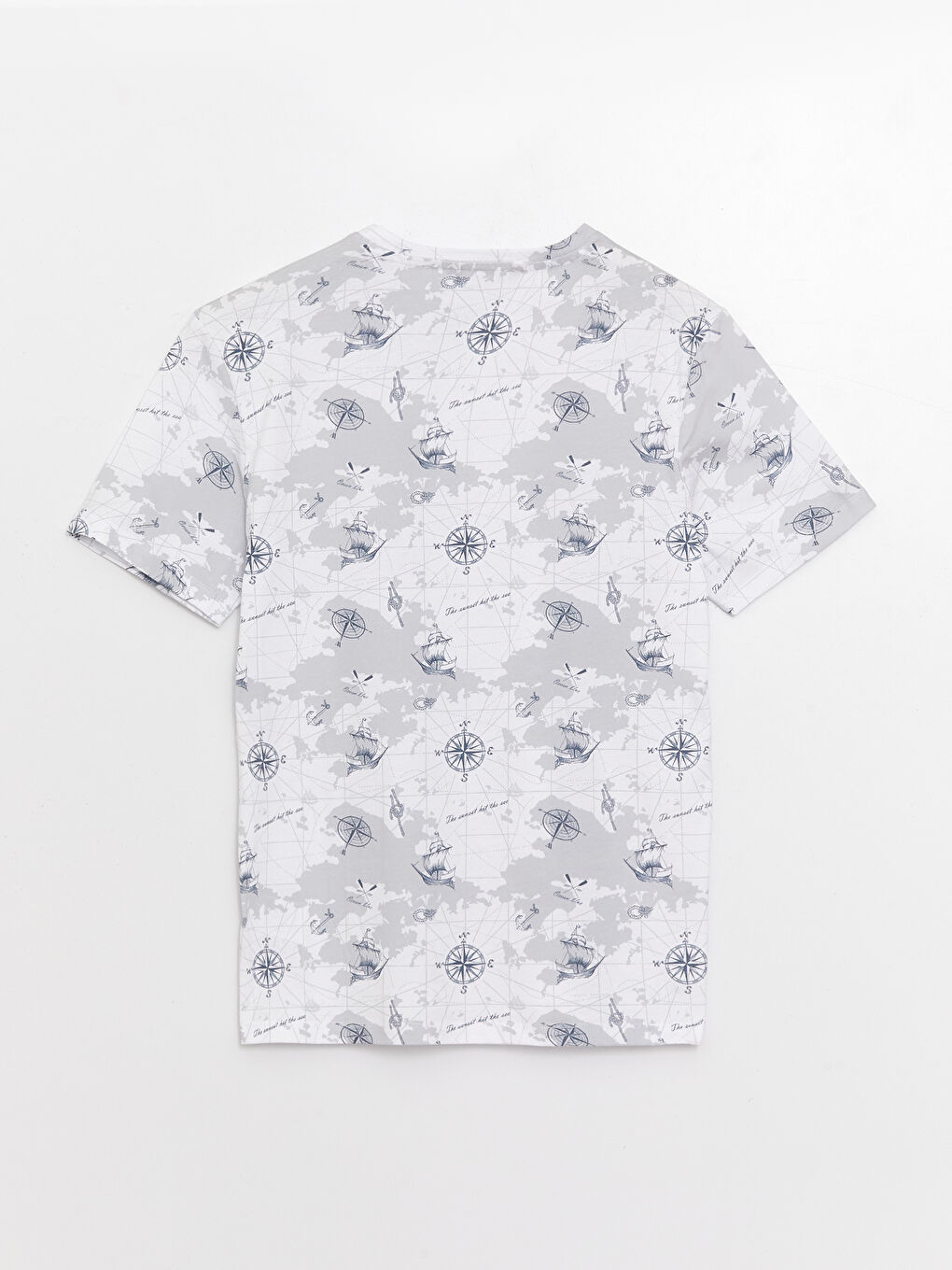 Beyaz Bisiklet Yaka Kısa Kollu Desenli Penye Erkek Tişört-6