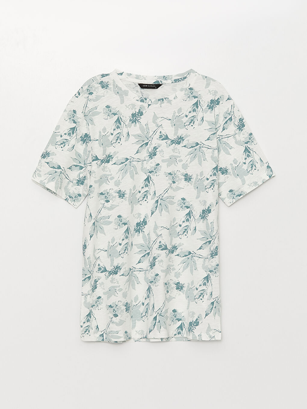 Beyaz Bisiklet Yaka Kısa Kollu Desenli Penye Erkek Tişört-5