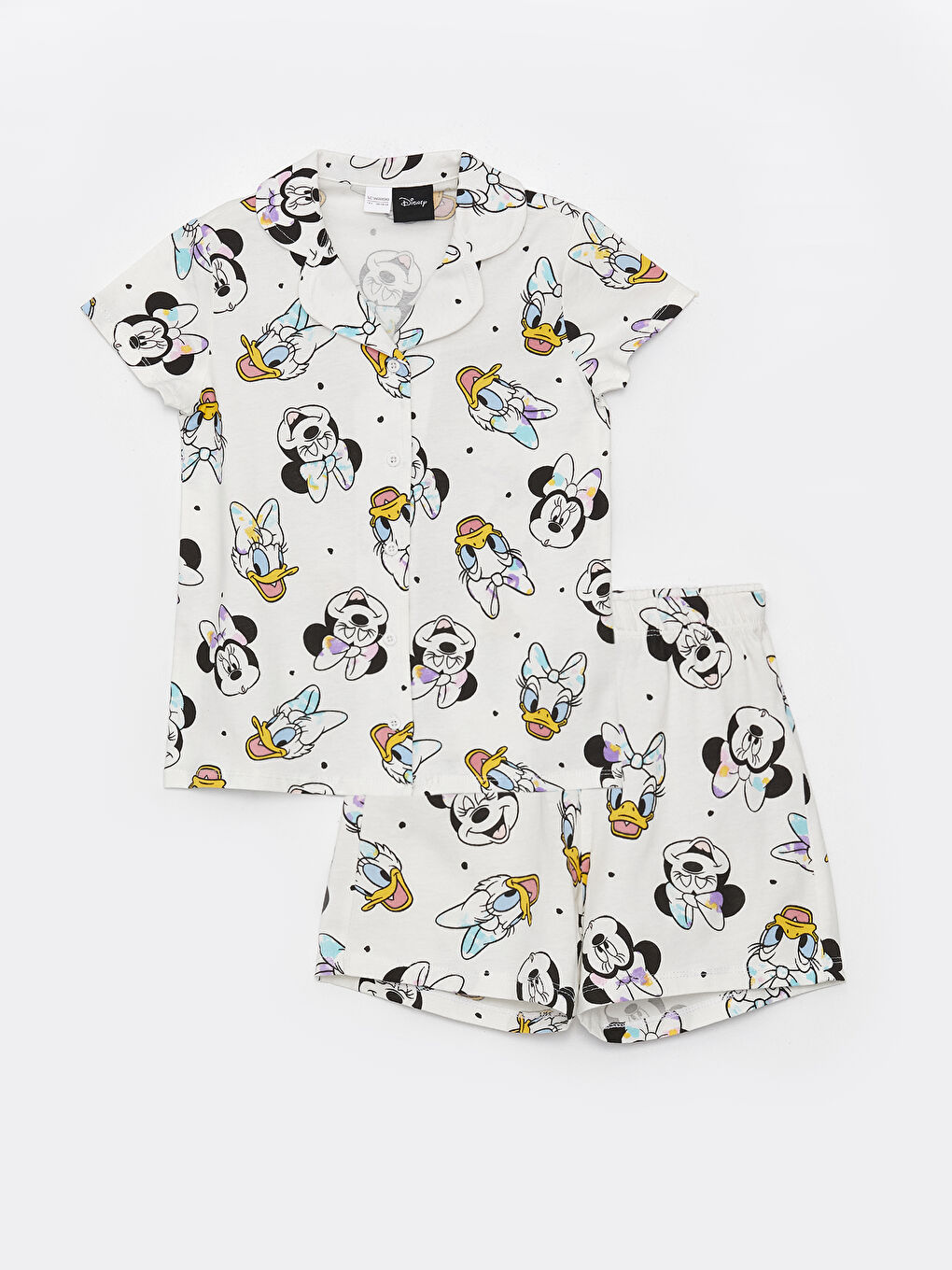 Collared Neck Minnie Mouse Printed Short Sleeve Girls' Shortie Pyjama Set