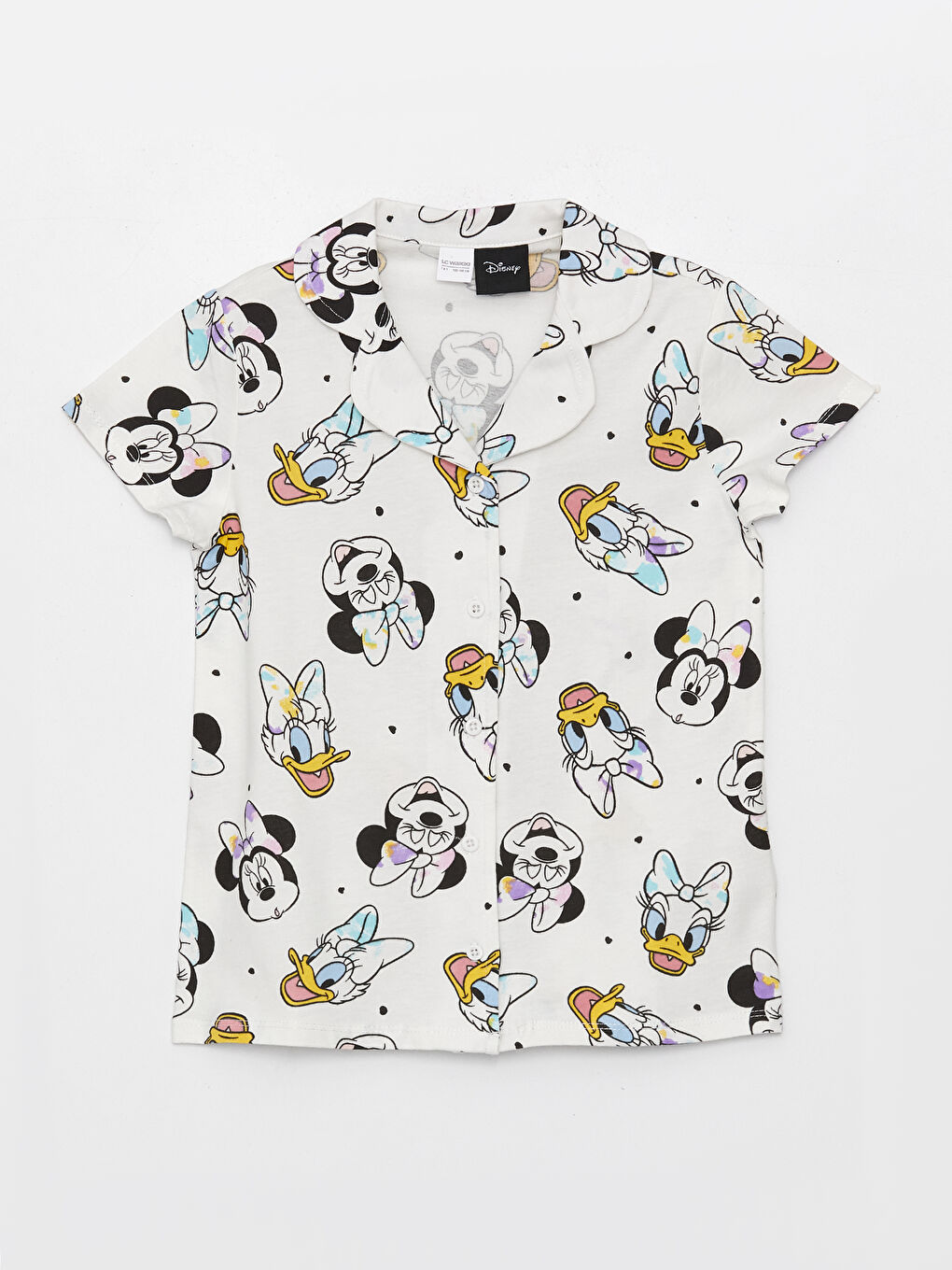 Collared Neck Minnie Mouse Printed Short Sleeve Girls' Shortie Pyjama Set-1