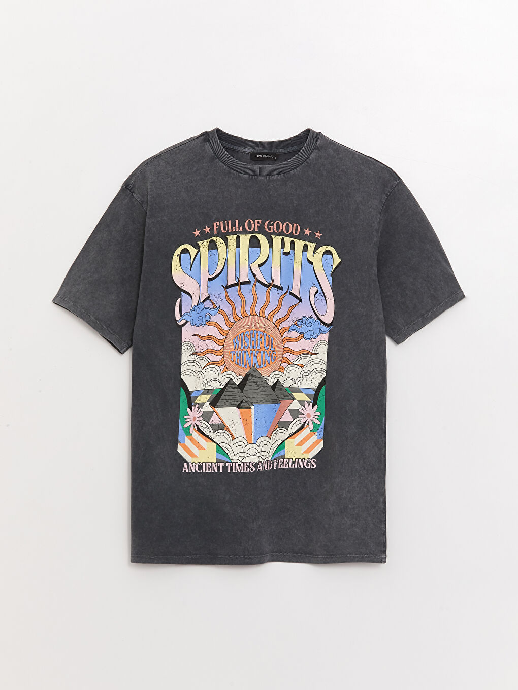 Bisiklet Yaka Baskılı Kısa Kollu Oversize Kadın Tişört-5