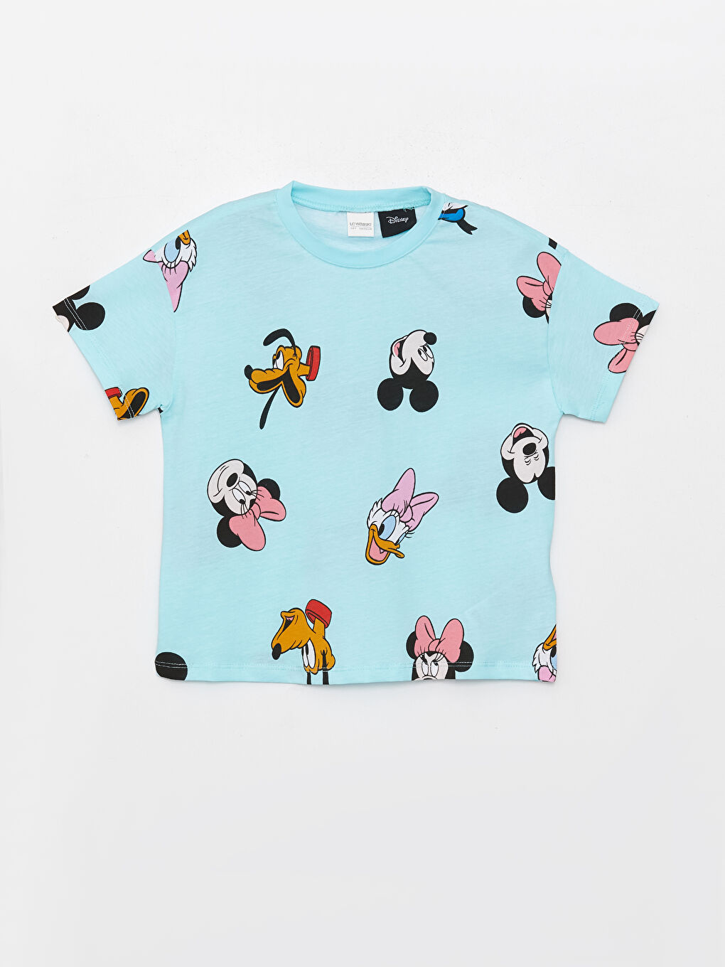 Turkuaz Bisiklet Yaka Minnie Mouse Baskılı Kısa Kollu Kız Çocuk Şortlu Pijama Takımı-1