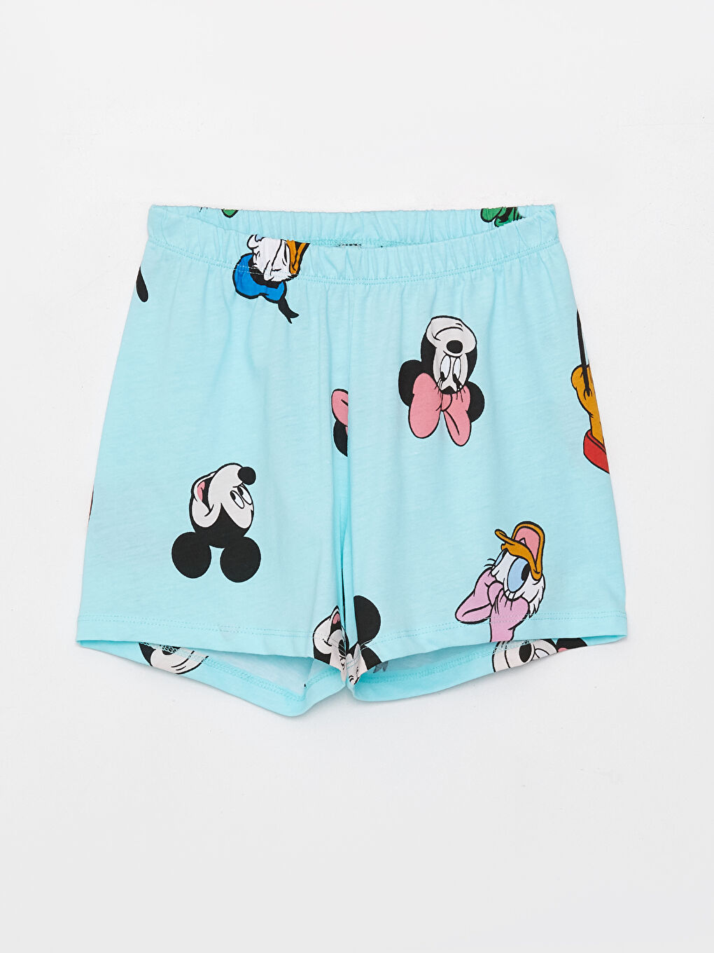 Turkuaz Bisiklet Yaka Minnie Mouse Baskılı Kısa Kollu Kız Çocuk Şortlu Pijama Takımı-2