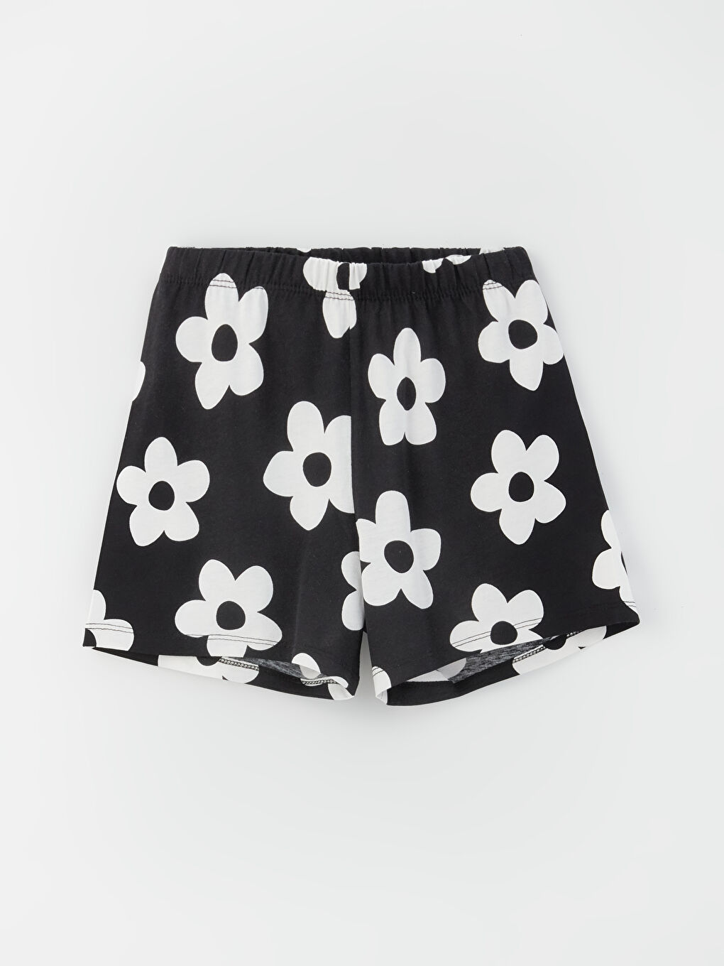 Siyah Bisiklet Yaka Baskılı Kısa Kollu Kız Çocuk Şortlu Pijama Takımı 2'li-4