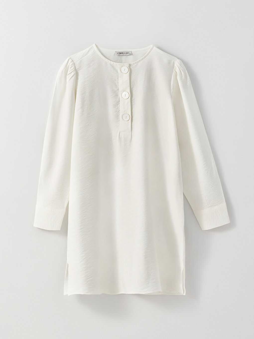 Bej Bisiklet Yaka Düz Uzun Kollu Kadın Tunik-5