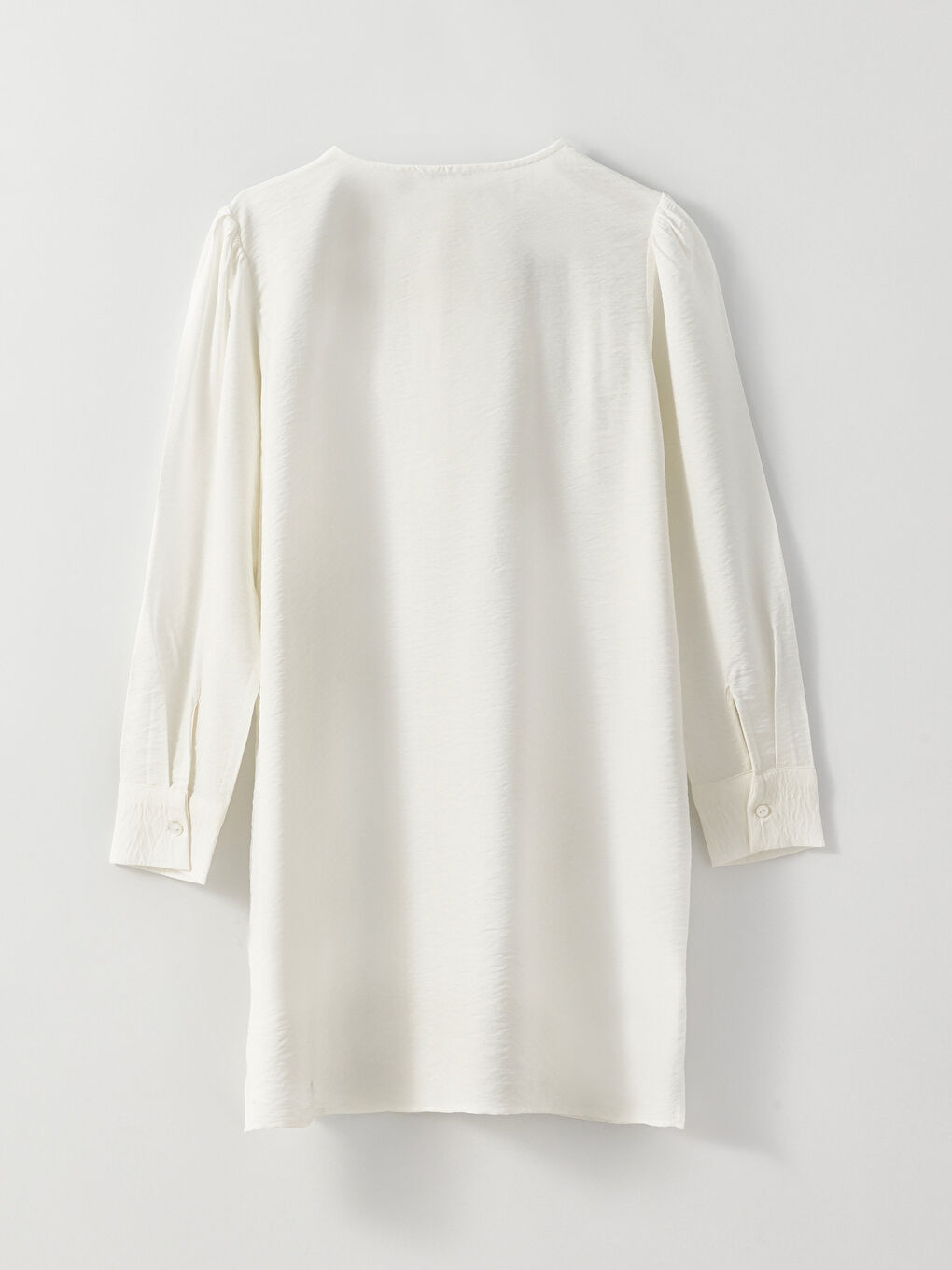 Bej Bisiklet Yaka Düz Uzun Kollu Kadın Tunik-6