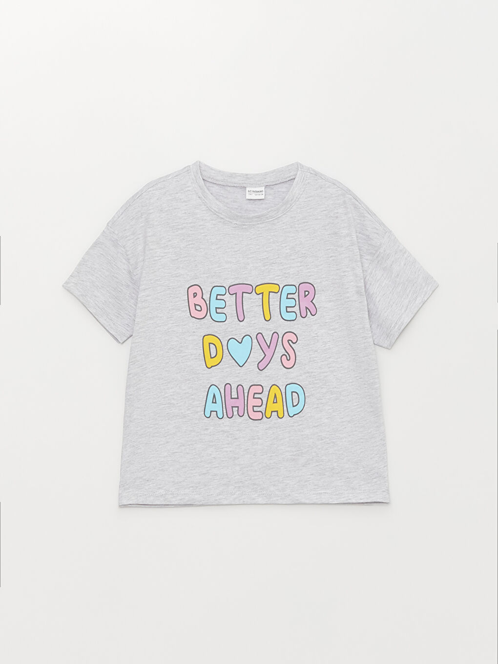 طقم بيجامة للبنات بياقة دائرية كم قصير مطبوع-1