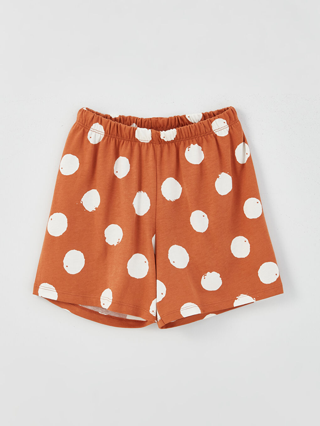 Ekru Bisiklet Yaka Baskılı Kısa Kollu Kız Çocuk Şortlu Pijama Takımı-2