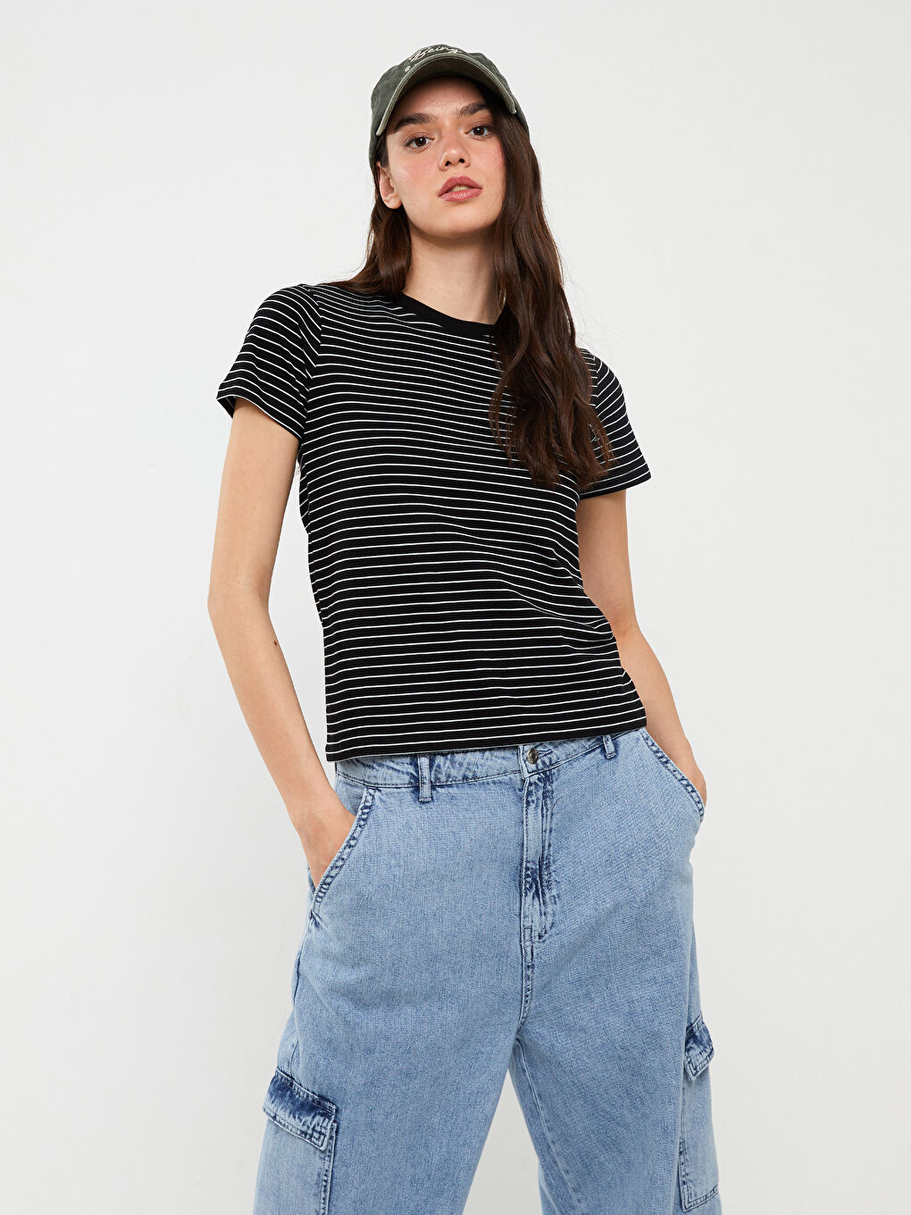 Crew Neck Striped Short Sleeve Women's T-Shirt