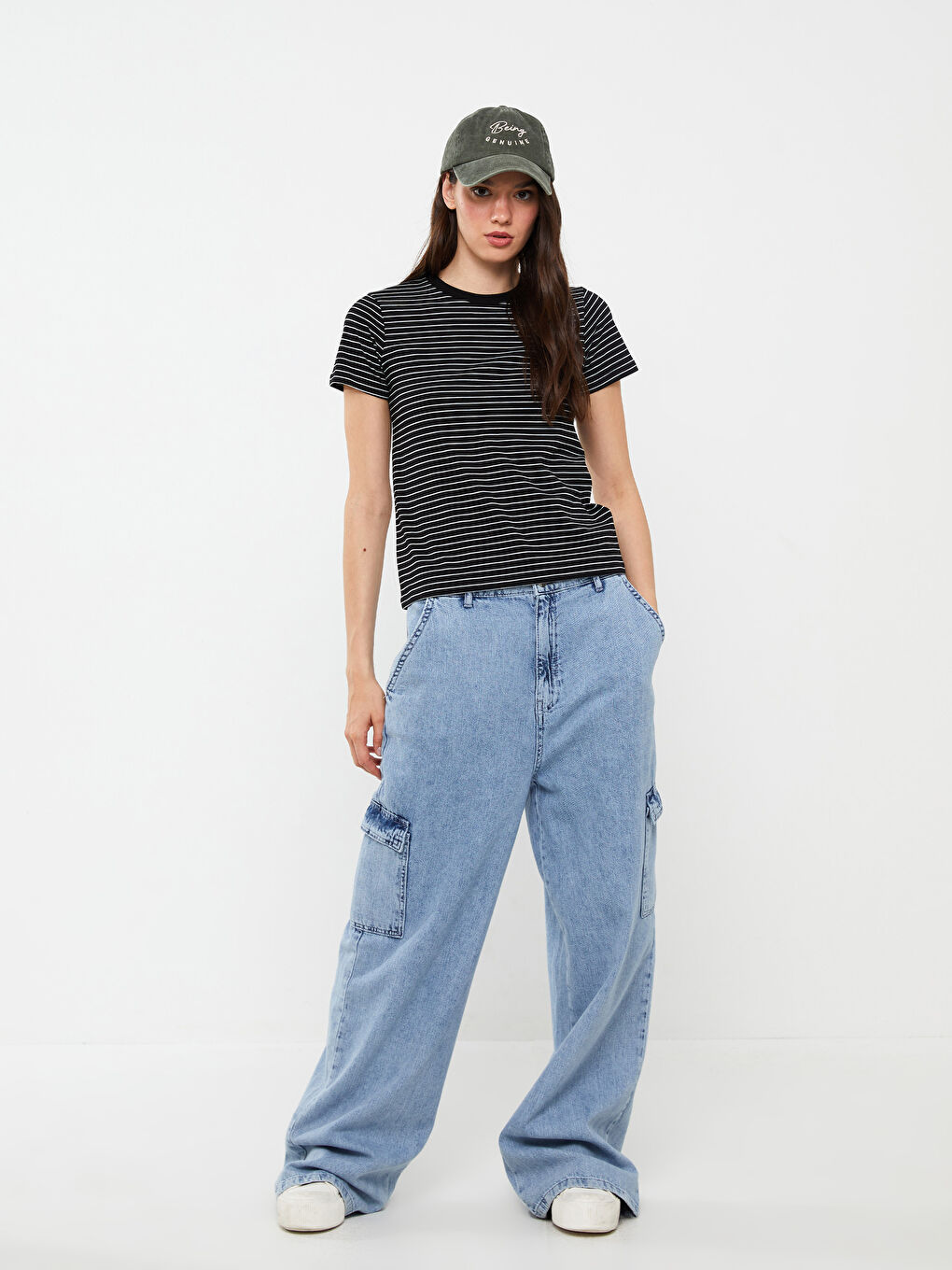 Crew Neck Striped Short Sleeve Women's T-Shirt-1