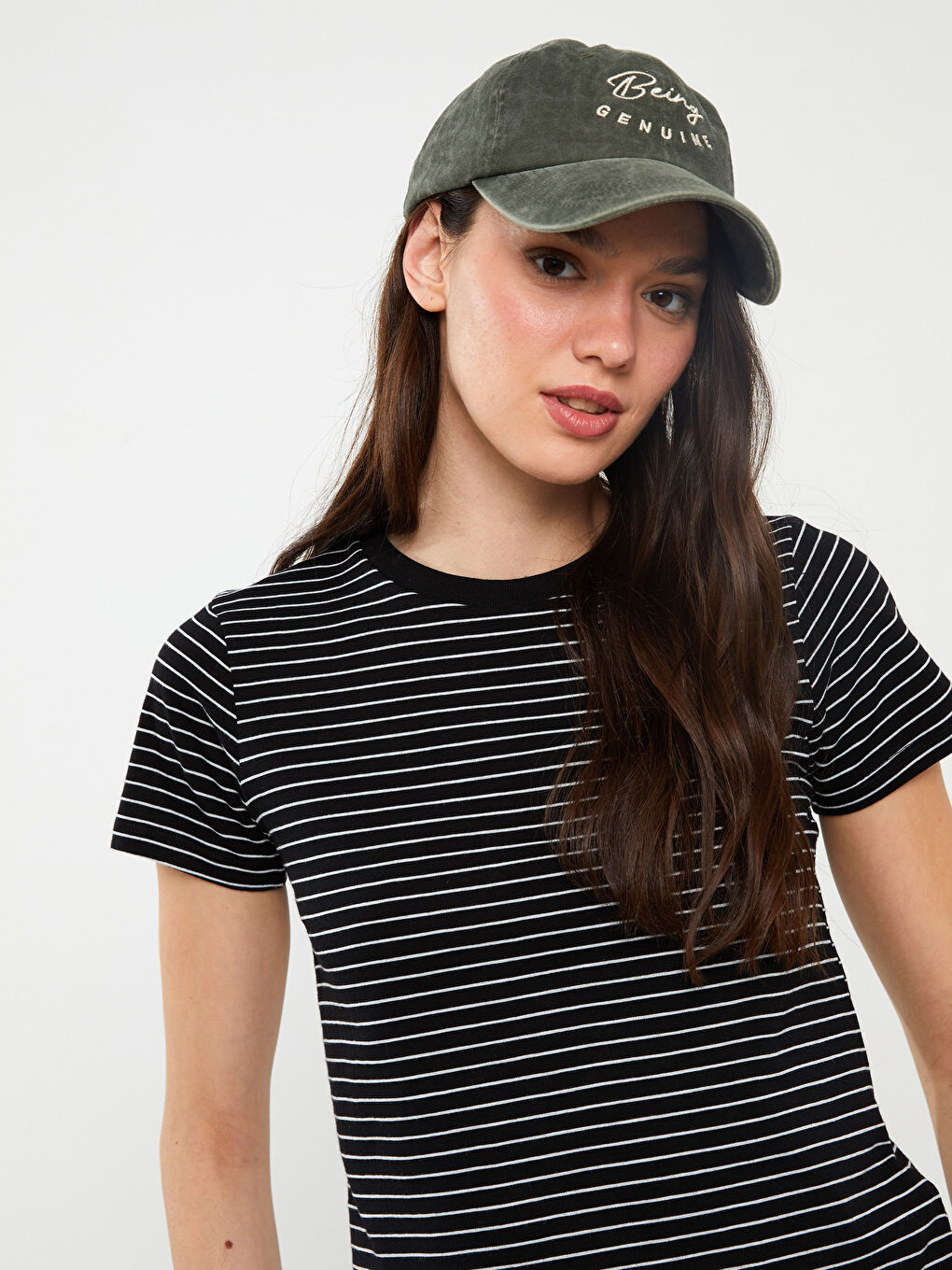 Crew Neck Striped Short Sleeve Women's T-Shirt-2