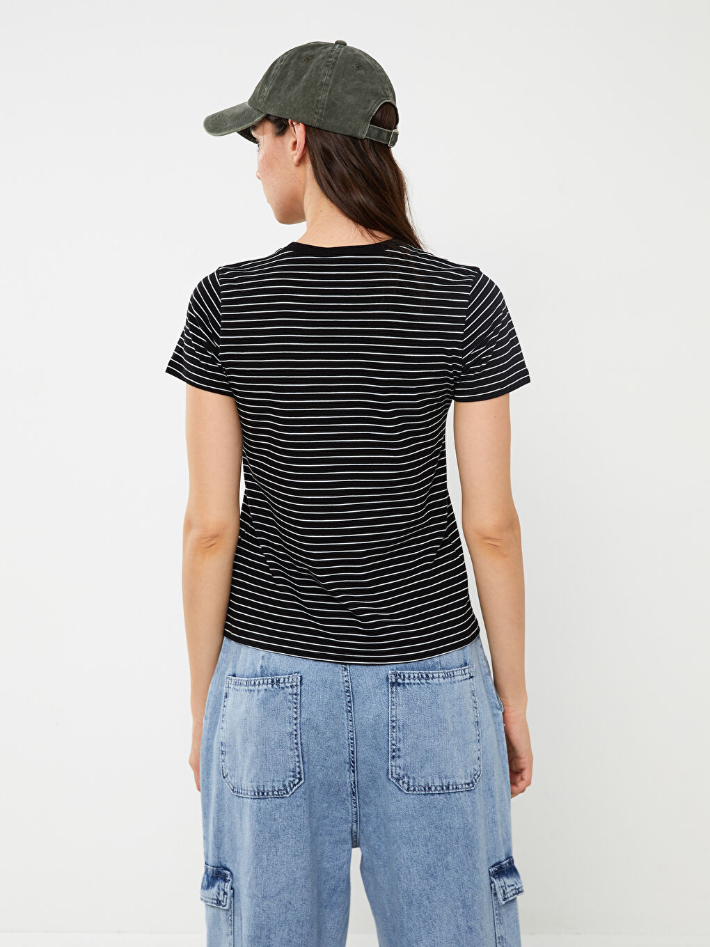 Crew Neck Striped Short Sleeve Women's T-Shirt-4