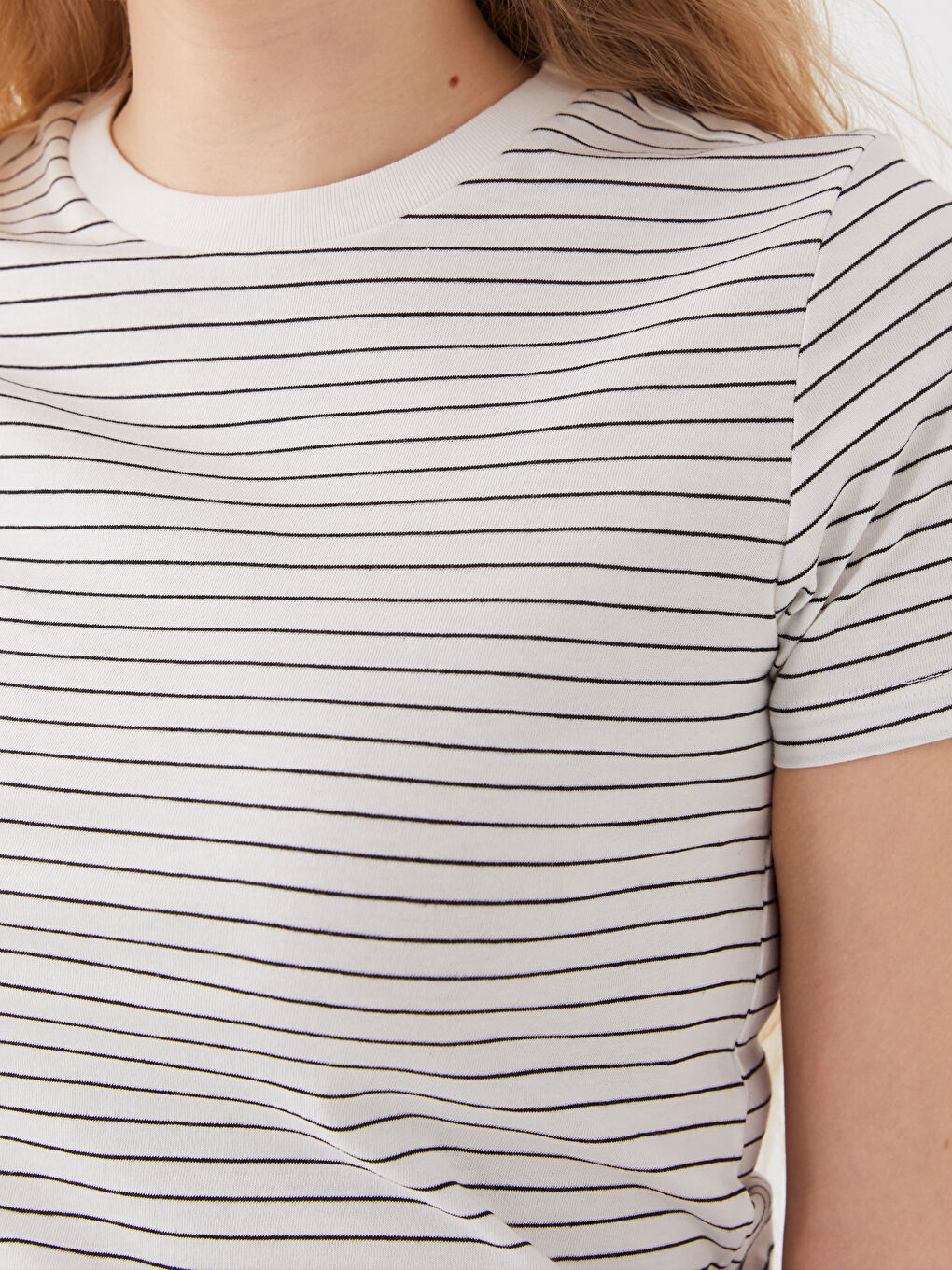 Rundhalsausschnitt Gestreift Kurzarm T-Shirt für Damen-3