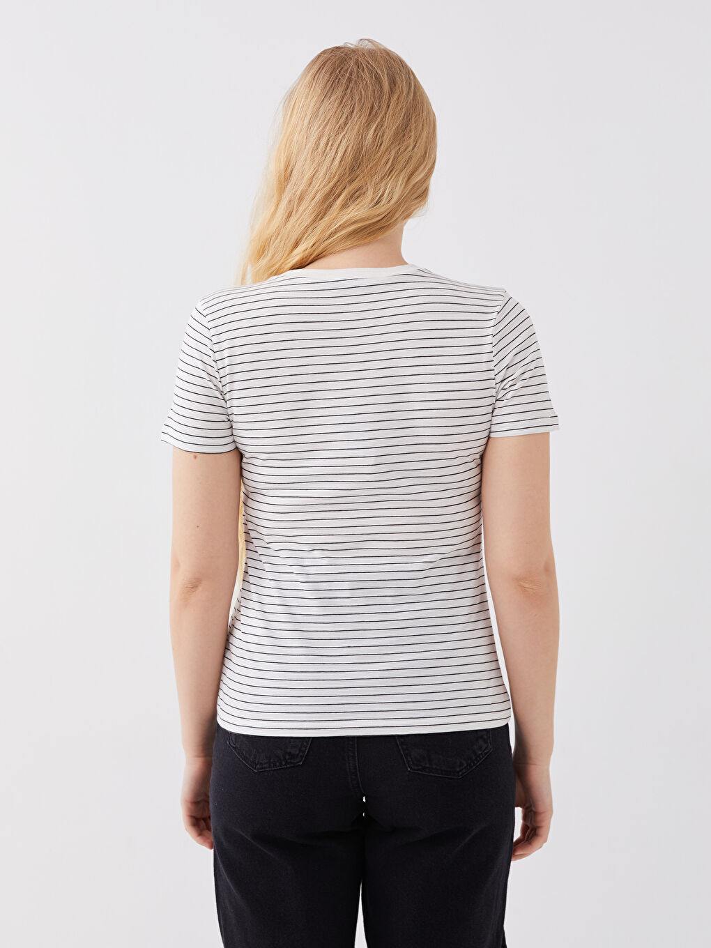 Rundhalsausschnitt Gestreift Kurzarm T-Shirt für Damen-4