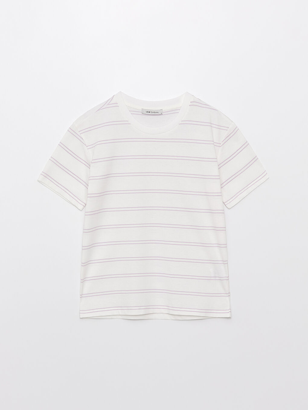 Lila Kadın Bisiklet Yaka Çizgili Kısa Kollu Tişört-5