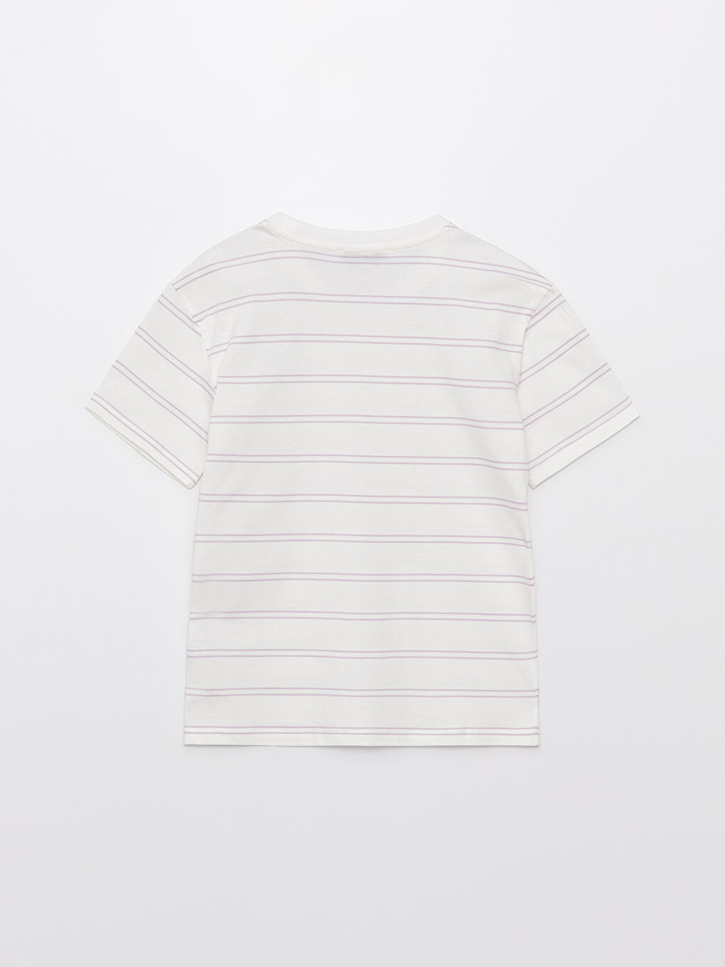 Lila Kadın Bisiklet Yaka Çizgili Kısa Kollu Tişört-6