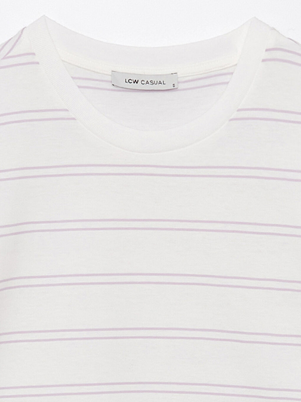 Lila Kadın Bisiklet Yaka Çizgili Kısa Kollu Tişört-7