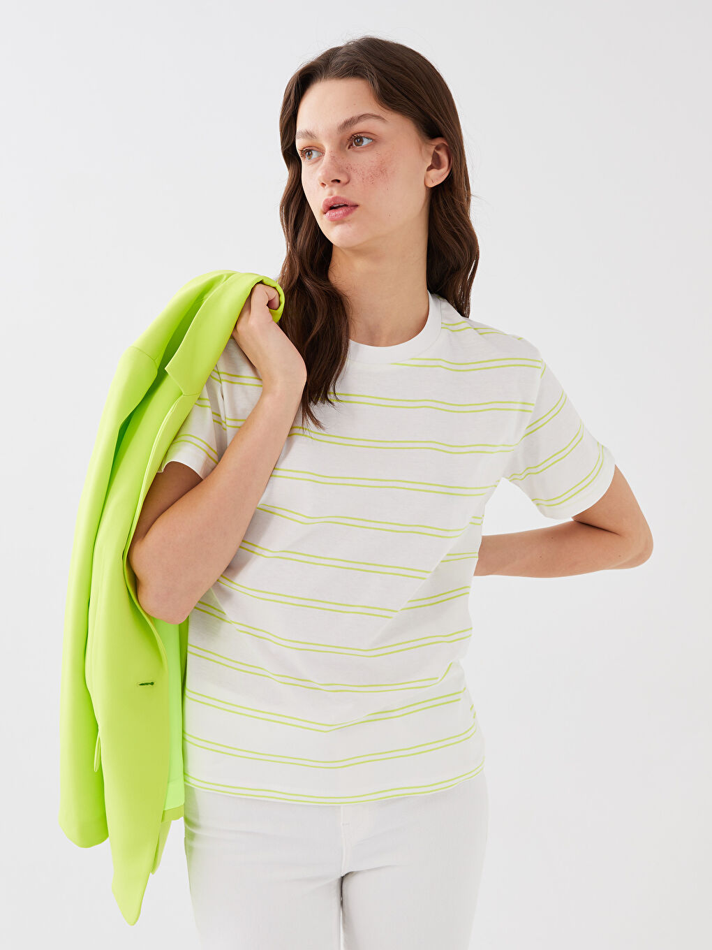 T-Shirt Rayé à Manches Courtes et Col Rond pour Femmes