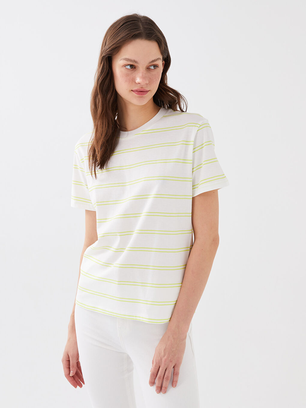 T-Shirt Rayé à Manches Courtes et Col Rond pour Femmes-1