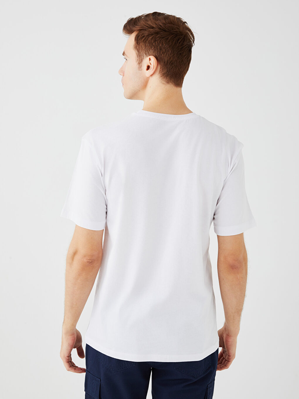 Beyaz Bisiklet Yaka Kısa Kollu Baskılı Penye Erkek Tişört-4