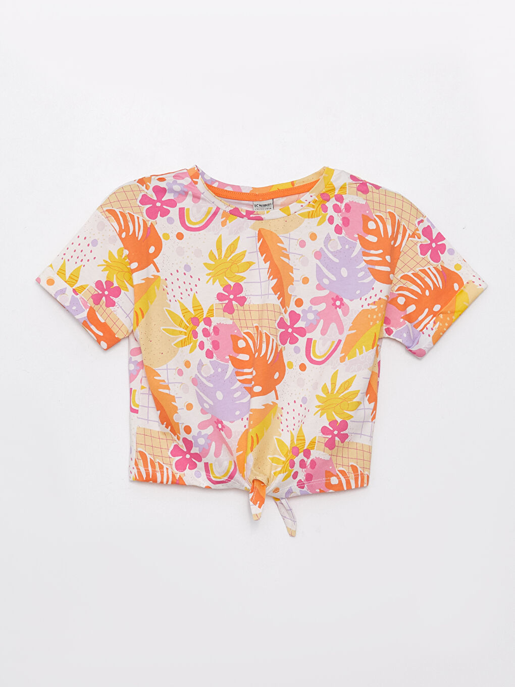 Turuncu Bisiklet Yaka Baskılı Kısa Kollu Kız Çocuk Tişört ve Şort-1