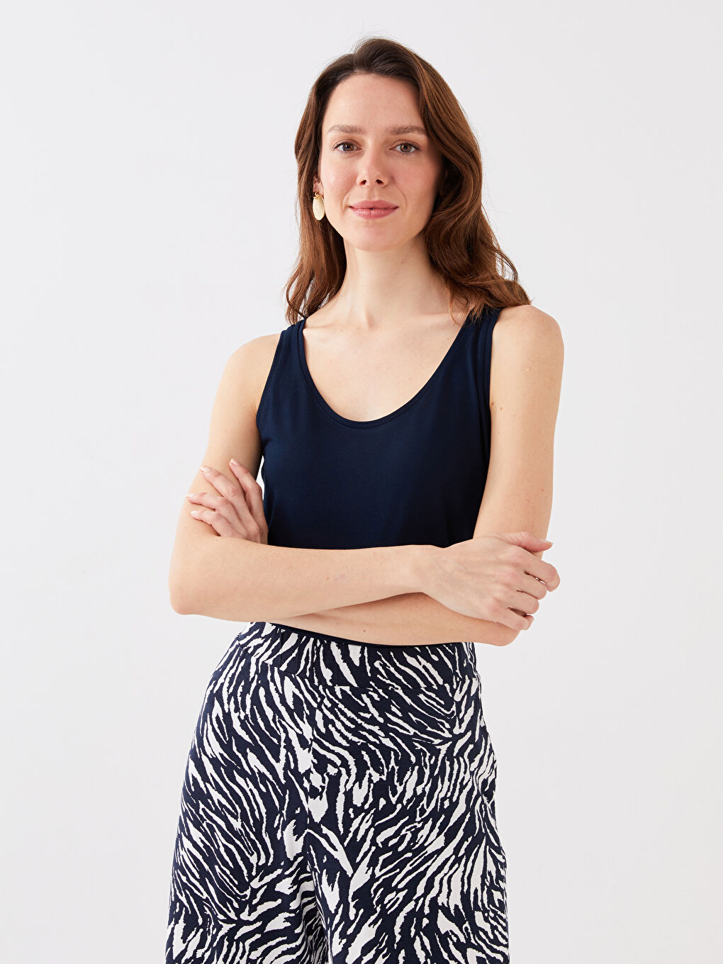 Lacivert Kadın U Yaka Düz Atlet-1