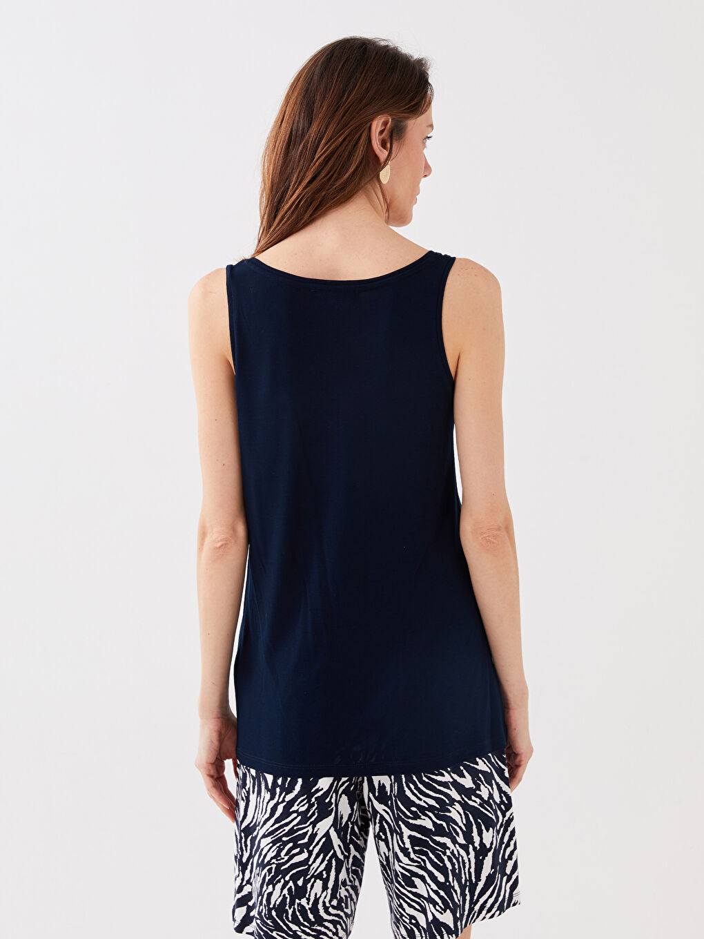 Lacivert Kadın U Yaka Düz Atlet-4