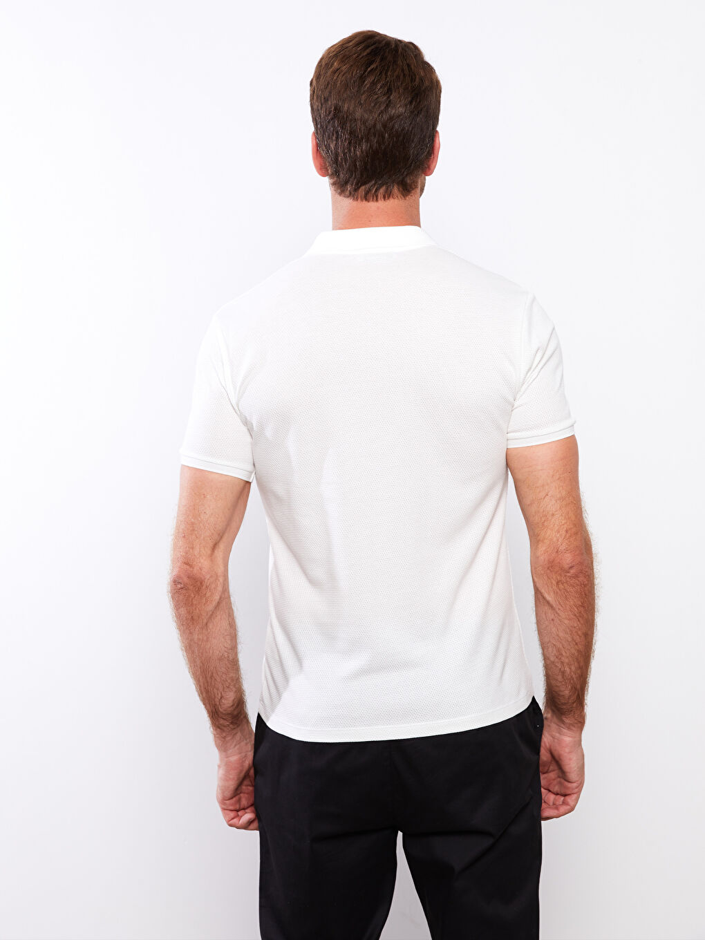 Ekru Polo Yaka Kısa Kollu Pike Erkek Tişört-4