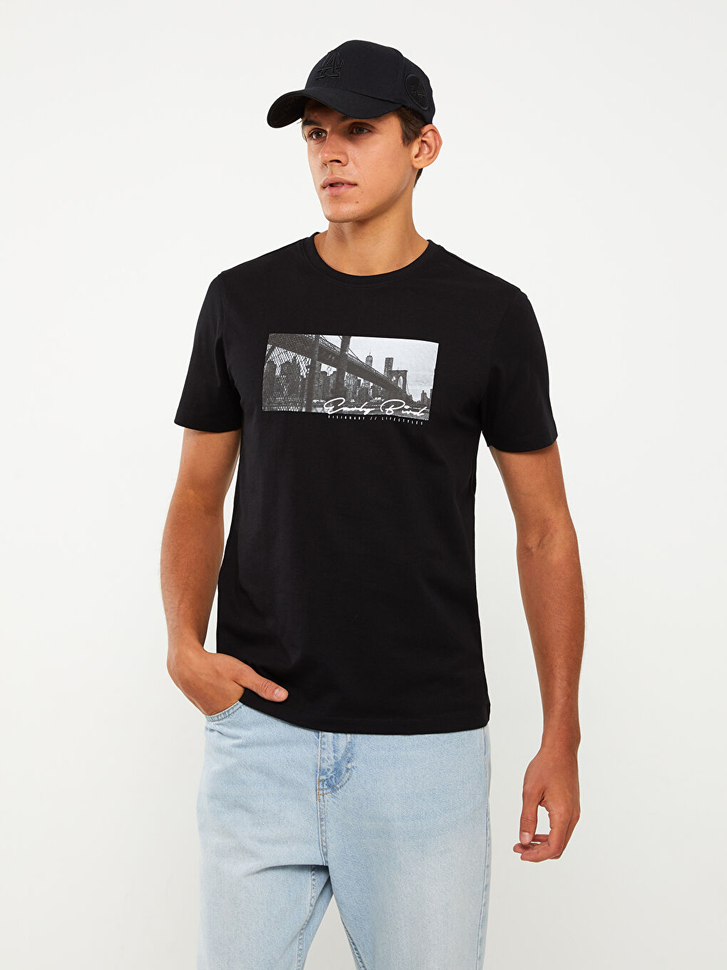 Crew Neck Short Sleeve Printed Combed Cotton Men's T-shirt -S39693Z8-CVL