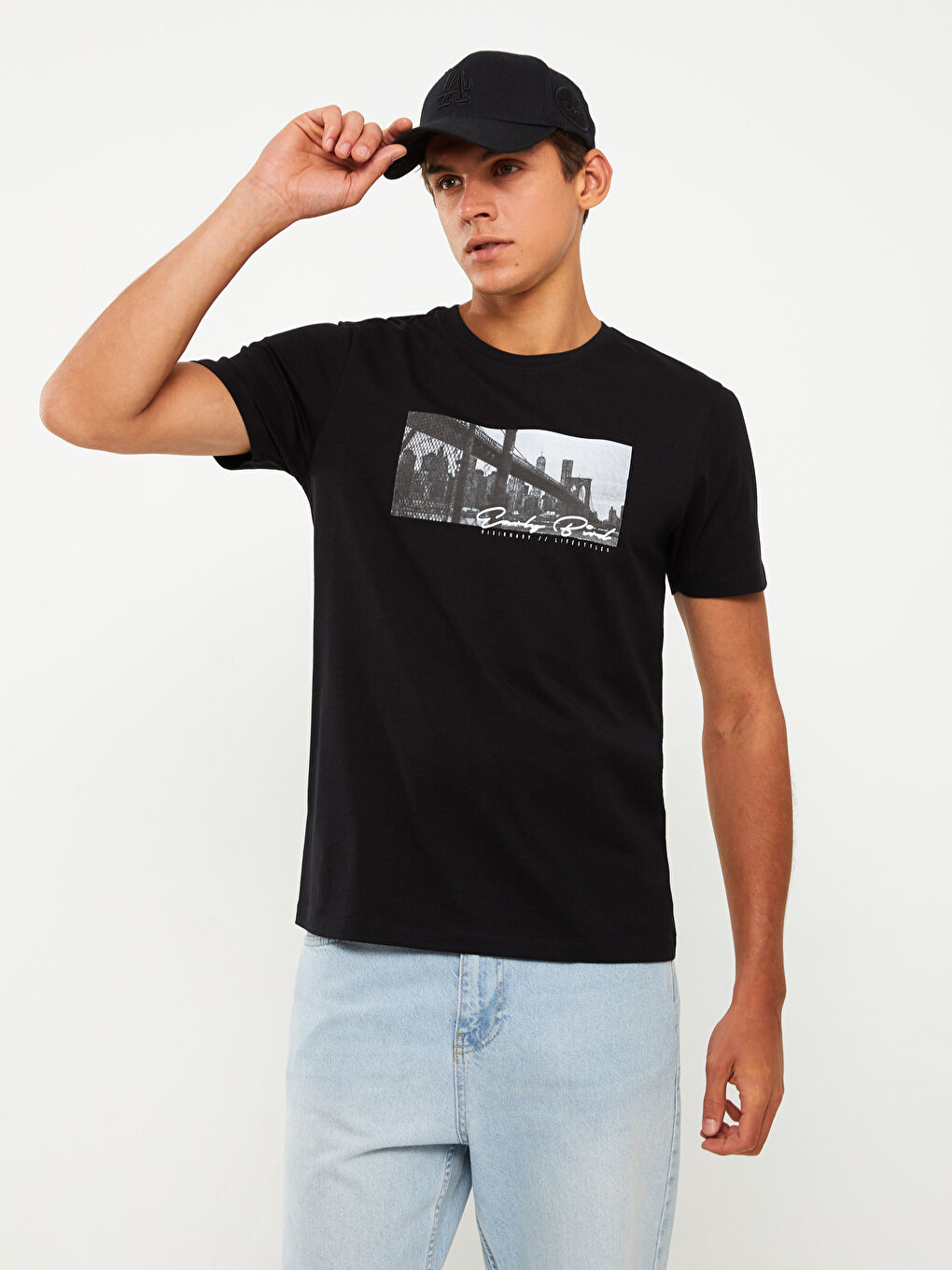 Crew Neck Short Sleeve Printed Combed Cotton Men's T-shirt -S39693Z8-CVL