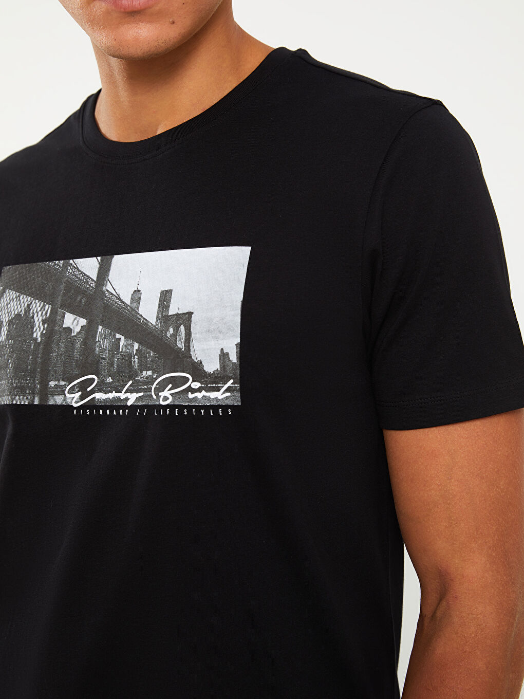 Crew Neck Short Sleeve Printed Combed Cotton Men's T-shirt -S39693Z8-CVL