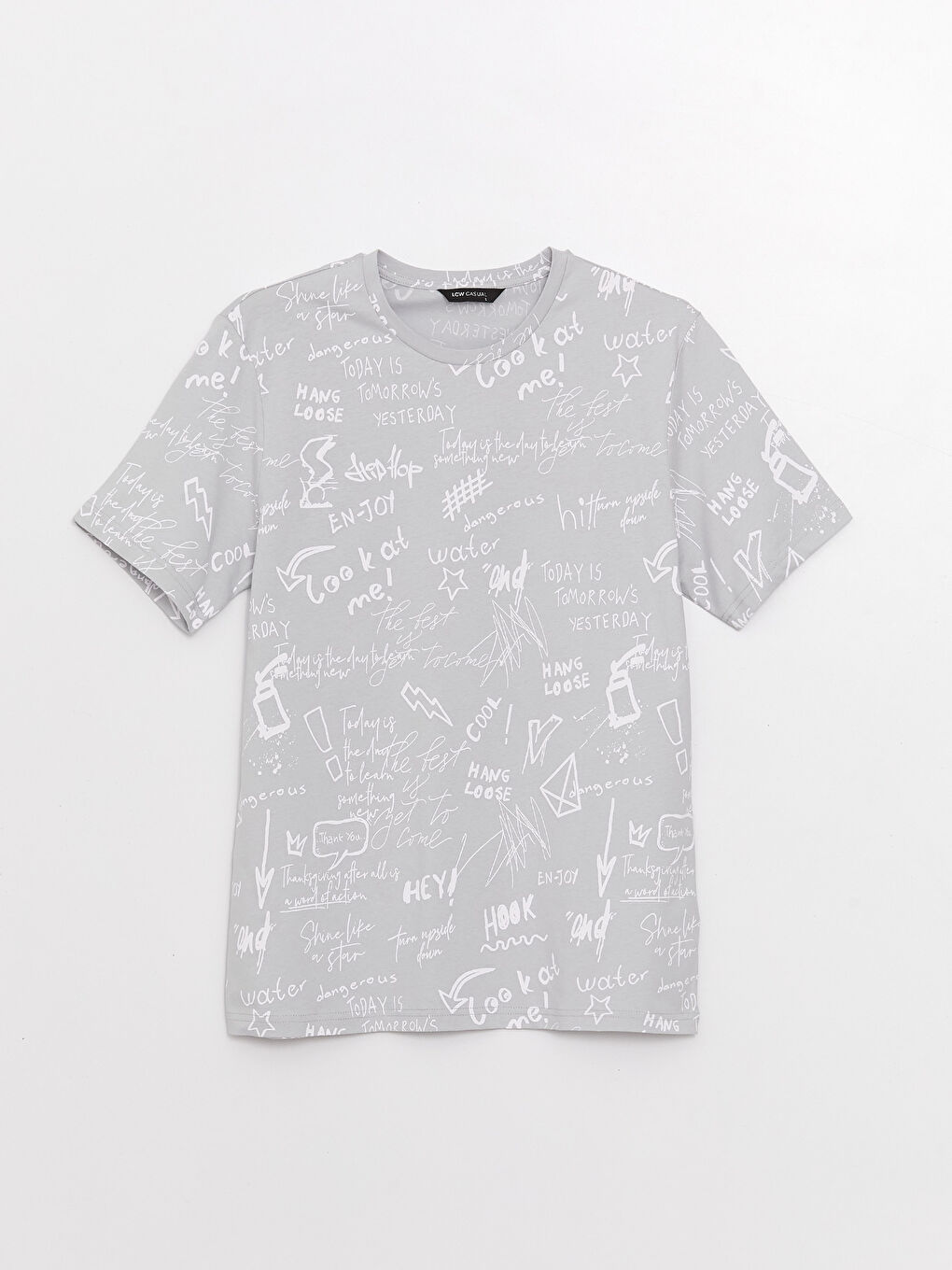 تيشيرت رجالي ياقة دائرية كم قصير مطبوع قطن ممشط-5